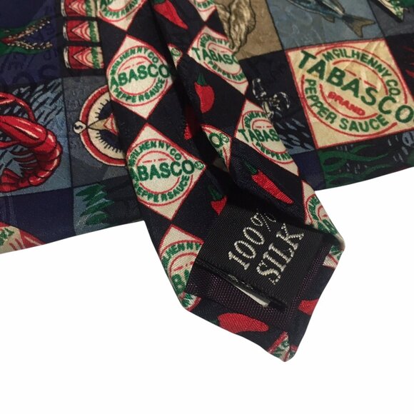 Tabasco Tie Hot Sauce 100% Silk Necktie Crab Oysters Nautical Theme peppers - Picture 6 of 7